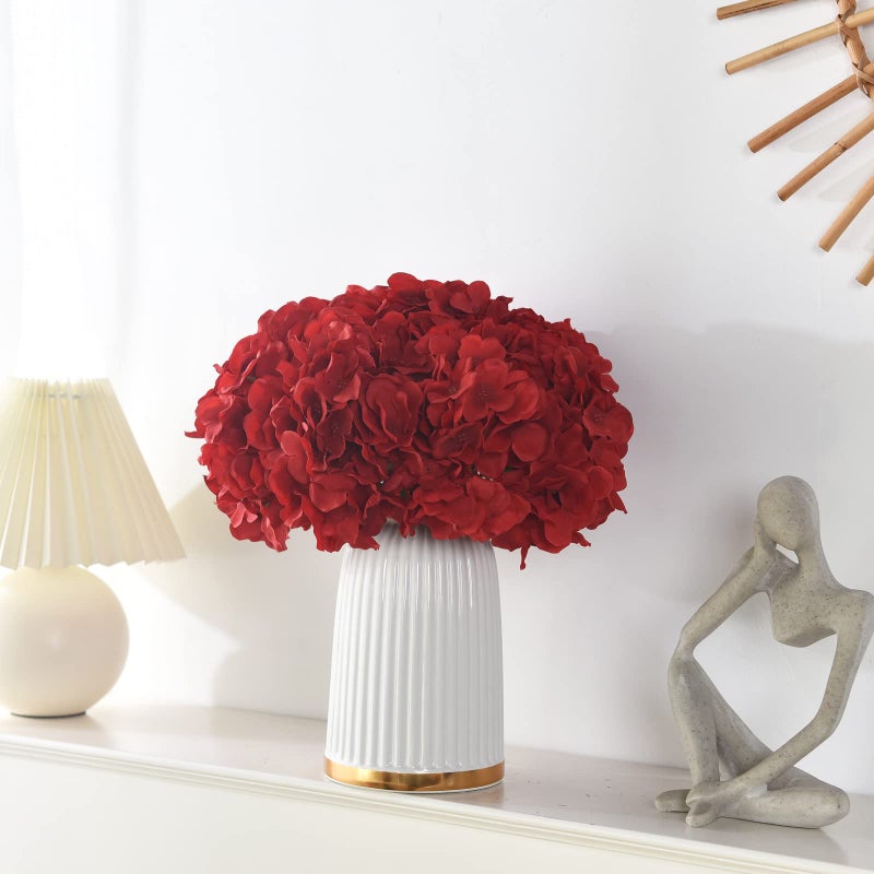 LUSHIDI 10PCS Silk Hydrangea Heads with Stems Artificial Flowers for Wedding Party Home Decor (Red) - Image 2